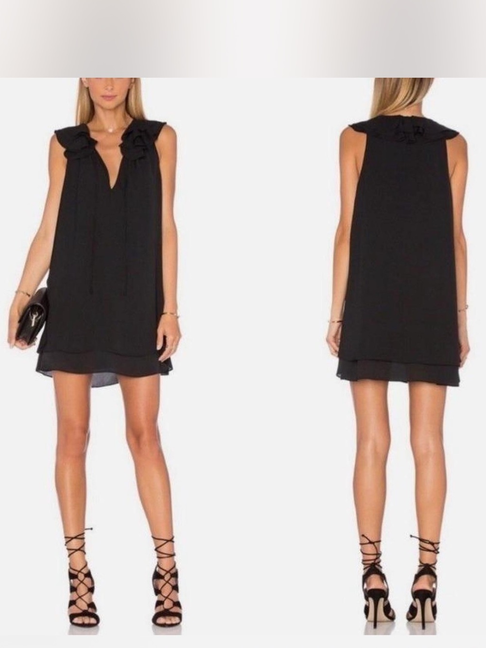 Amanda Uprichard Sz Small Black flowy ruffle midi dress with tie detail